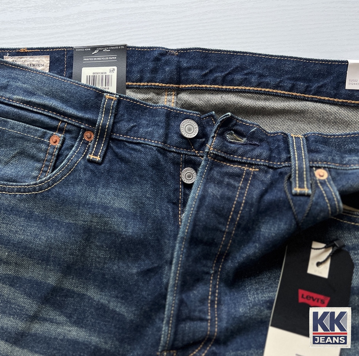 กางเกงยีนส์ LEVI'S Premium 501 บิ๊ก E ริมแดง สีน้ำเงิน ผ้าฟอกเซอ ของแท้ 100% 6