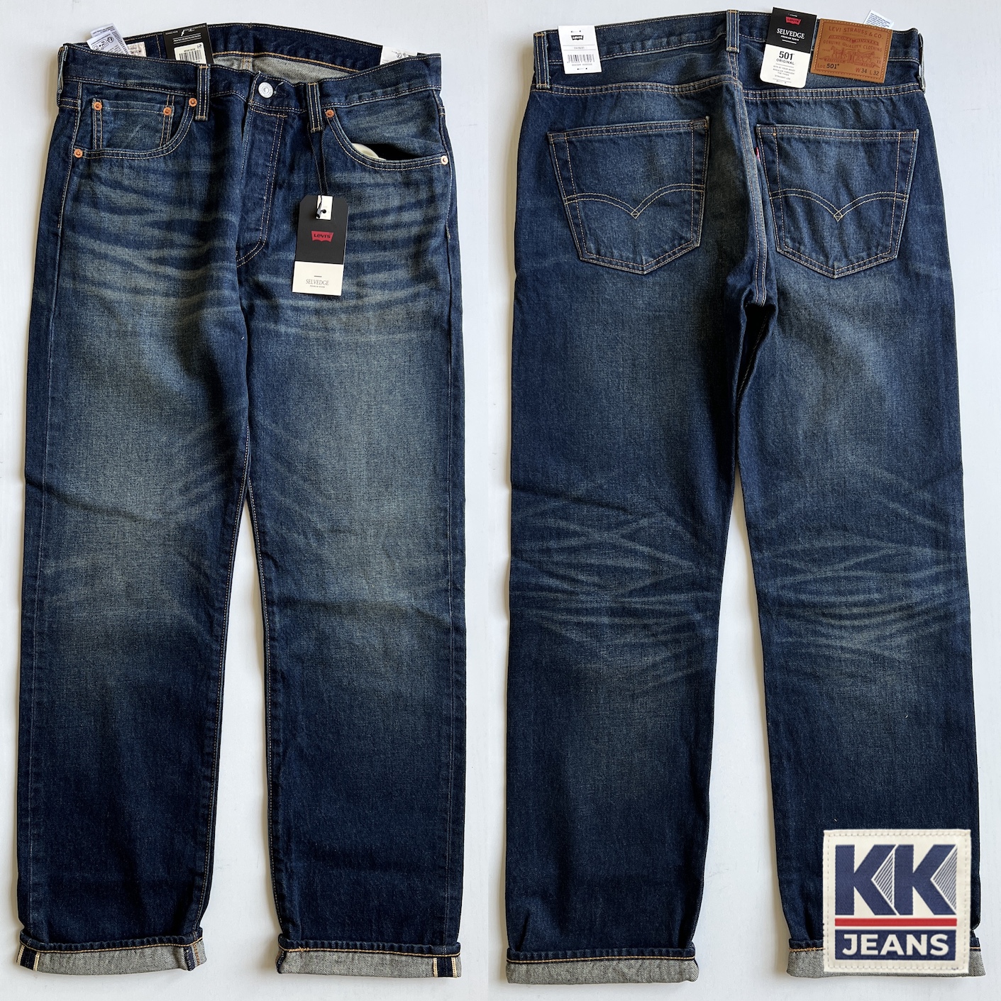 กางเกงยีนส์ LEVI'S Premium 501 บิ๊ก E ริมแดง สีน้ำเงิน ผ้าฟอกเซอ ของแท้ 100% 5