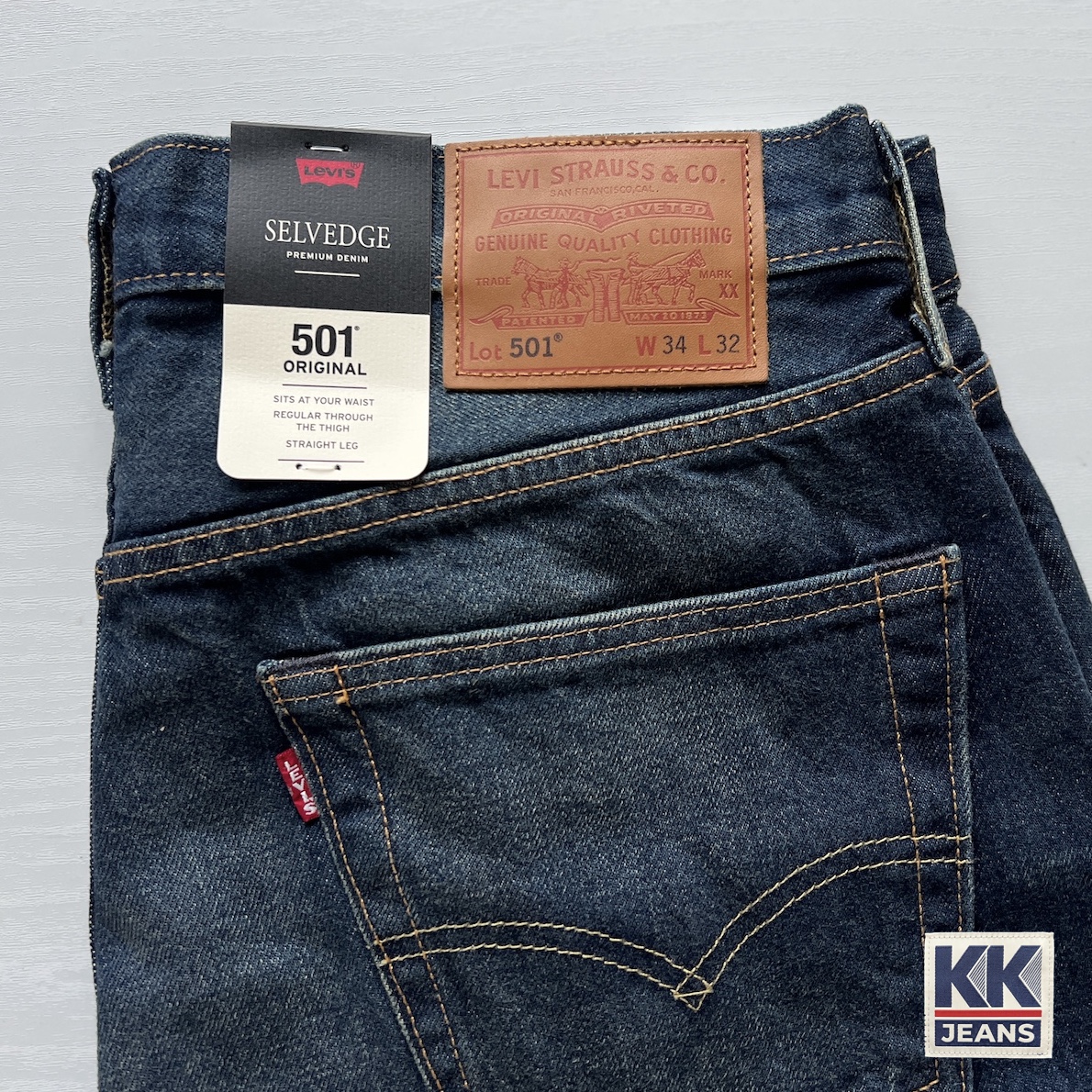 กางเกงยีนส์ LEVI'S Premium 501 บิ๊ก E ริมแดง สีน้ำเงิน ผ้าฟอกเซอ ของแท้ 100% 8