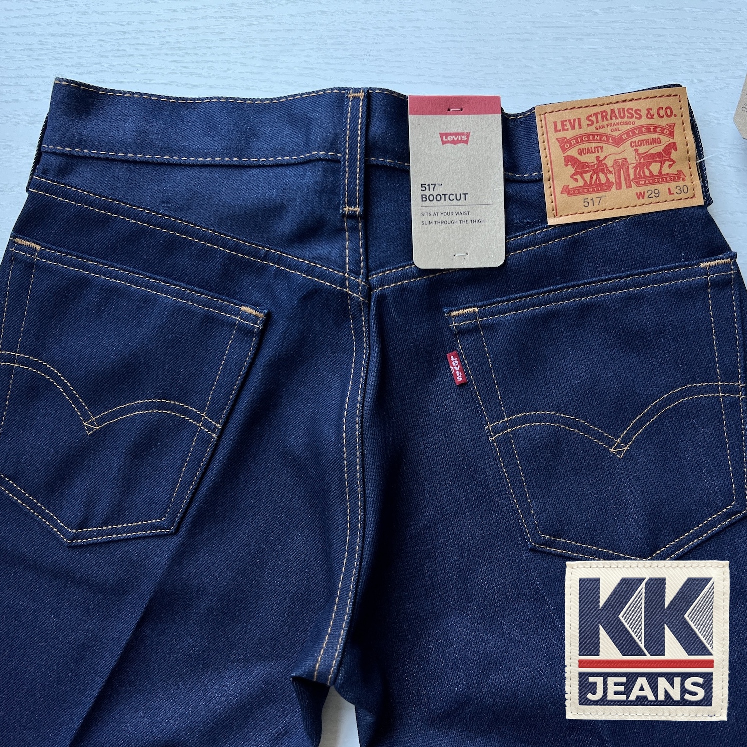 กางเกงยีนส์ Levi's 517 Bootcut ขาม้าสีน้ำเงิน สี Indigo Blue Made in Mexico ของแท้ 100% 8