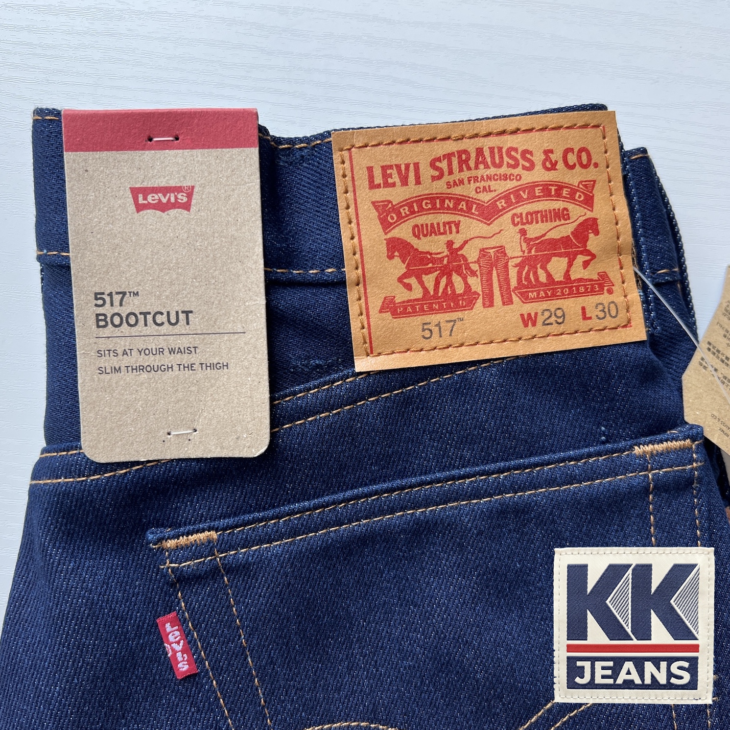 กางเกงยีนส์ Levi's 517 Bootcut ขาม้าสีน้ำเงิน สี Indigo Blue Made in Mexico ของแท้ 100% 9