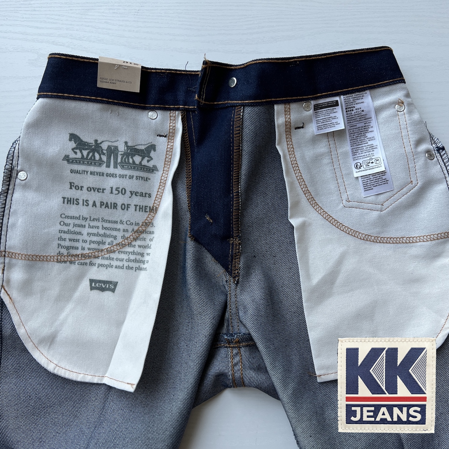 กางเกงยีนส์ Levi's 517 Bootcut ขาม้าสีน้ำเงิน สี Indigo Blue Made in Mexico ของแท้ 100% 6